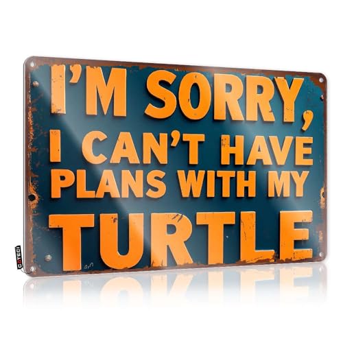 Letrero de metal de estaño con texto en inglés 'I M Sorry, I Can'T Have Plans With My Turtle'. Letrero de metal para decoración del hogar, decoración vintage (20 x 30 cm)