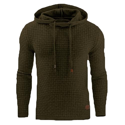 Men's Long Sleeve Hooded Sweatshirts Solid Knitted Pullover Sweater Casual Waffle Knit Pullover Hoodie for Everyday Wear