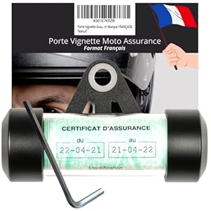 Porte Vignette Assurance Moto ✯Marque FRANÇAISE✯ Porte Assurance Moto Equipement – Accessoire Moto Scooter Mobylette Quad – Support Vignette Moto Assurance – Tube Etanche Rond Noir Mat en Aluminium