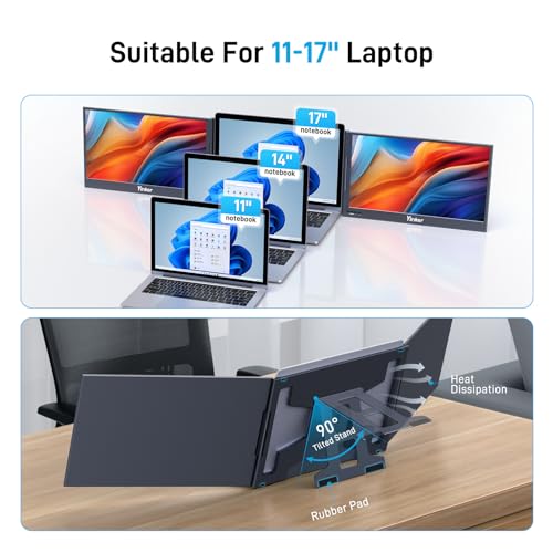 Image of Laptop Screen Extender, 15.6 inch Triple Portable Monitor, Single USB-C, Ultra-Slim 1080P FHD IPS, 360 Rotation, Compatible with Mac /Windows /Android /PS4 for 11-17 inch Laptops