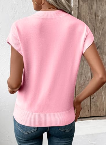 Image of EVALESS Short Sleeve Sweater for Women Crewneck Color Block Knit Tops 2026 Summer Trendy Cap Sleeve Sweater Vest