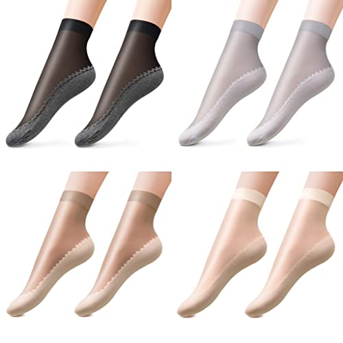Image of 12 Pairs Women's Silky Anti-Slip Cotton Sole Sheer Ankle High Tights Hosiery Socks Reinforced Toe