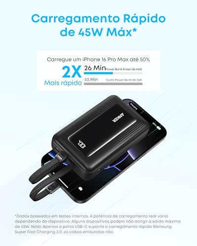 Anker Nano Power Bank, Carregador Portátil de 10.000 mAh com Cabo
