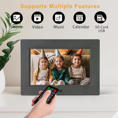 Image of SSINI Digital Picture Frame 7 Inch Electronic Photo Frame & 1024 x 600 High Resolution IPS Widescreen Display - Calendar /Clock Function, MP3 / Photo /Video Player with Remote Control