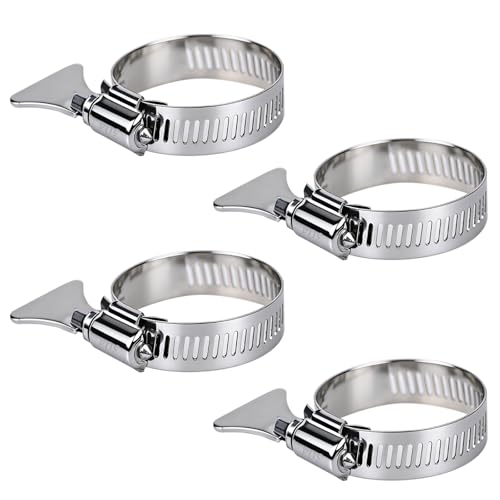 1-1/4 Metallic Adjustable Pool Hose Clamps for Above Ground Pools Stainless Steel Thumb Screw Metallic Clamps for Filter Pump Hose Joints & PVC Tubing Fixing(4 Pack)