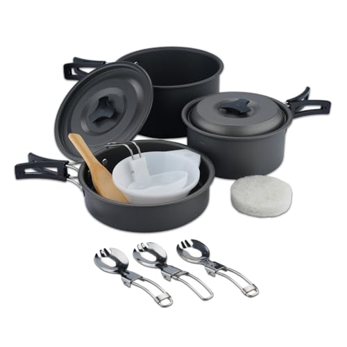 Kit de cuisine de camping 13PCS avec vaisselle et casseroles pour randonnée et survie