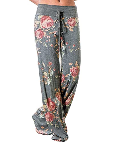 Image of NEWCOSPLAY Women's Comfy Pajama Pants Casual Drawstring Palazzo Lounge Wide Leg Pants
