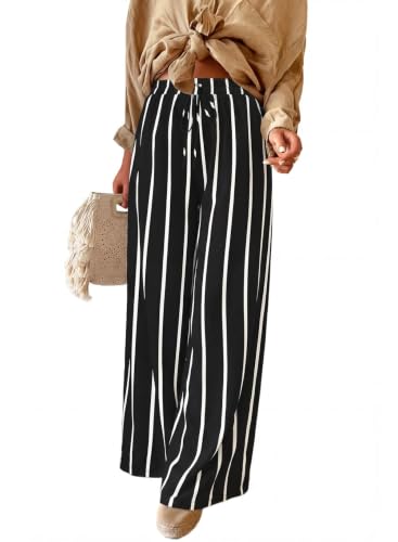 Image of Acelitt Women Drawstring Elastic Waist Wide Leg Pants with Pockets, S-XXL