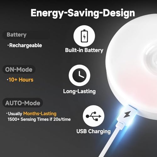 Image of Motion Sensor Light for Home (Pack 4) with USB Charging Wireless Self Adhesive LED Body Induction Lamp Sensor Light for Wardrobe Lights with Sensor Night Light for Cupboard Stairs (Round) (4)