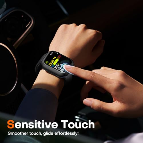 Image of TAURI 2 Pack Hard Case Designed for Apple Watch Series SE 6 5 4 44mm [Full Protection], with 9H Tempered Glass Screen Protector [Touch Sensitive] Slim Bumper Protective Cover 44mm, Black