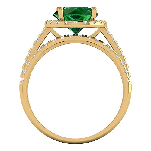 Clara Pucci 2.82 ct Round Cut Halo Solitaire Genuine Simulated Emerald Designer Art Deco Statement Wedding Ring Band Set 18K Yellow Gold4