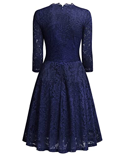Missmay Women's Vintage Full Lace Half Sleeve Big Swing A-Line Dress, Small, Navy Blue #TOP3