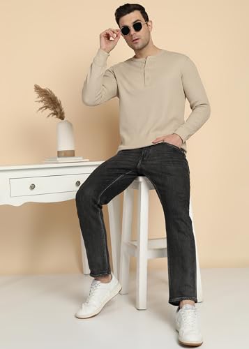 Image of Alan Jones Clothing Men's 100%Cotton Regular Fit Waffle Henley Neck Long Sleeve T-Shirt