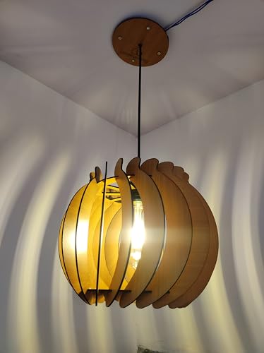 Image of Wood Pinecone Pendant lamp, Wooden Ceiling lamp, Wooden Hanging lamp handicrafted Home decore Chandelier Light (Round)