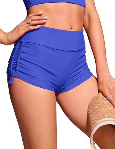 Image of CRZ YOGA Ruched Side Board Shorts 1.1'' | Full Lining, High Waisted, Tummy Control, Swim, Beach, Bathing Bottoms for Women