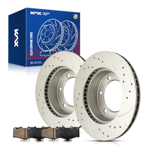Image of KAX Front Drilled and Slotted Brake Kit Fits Toyota 4Runner 1996-2002 | Brake Rotors Ceramic Brake Pads for Toyota Tacoma 1995-1998 2004, Automotive Replacement Brake Kit
