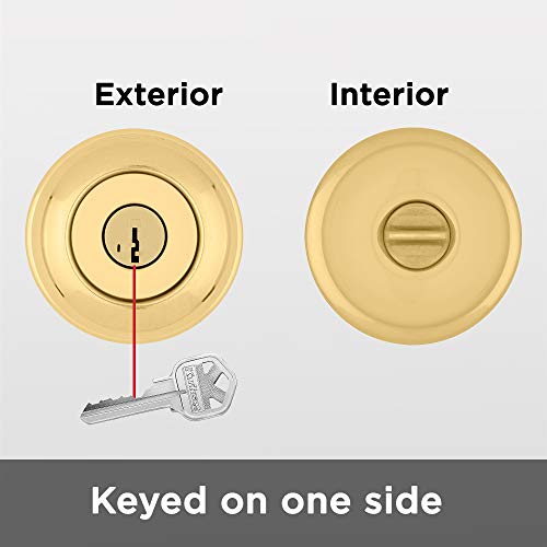 Kwikset Juno Keyed Entry Door Knob With Microban Antimicrobial Protection Featuring Smartkey Security In Polished Brass #TOP1