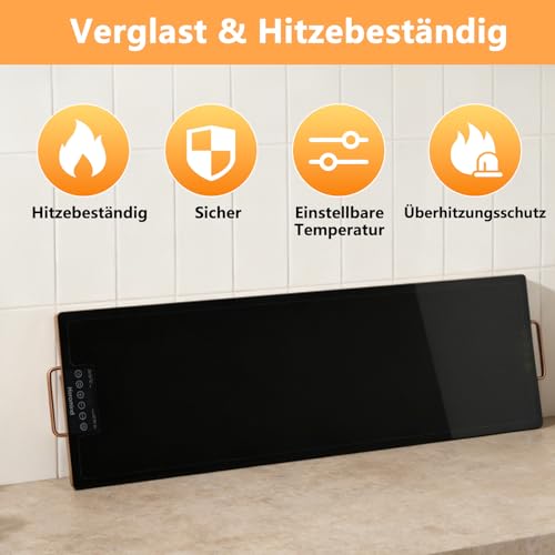 Heromind Wärmeplatte 100x35 cm, 450W Elektrische Warmhalteplatte, Touch-Bedienung, Für Großküchen & Catering, Langlebiges Design