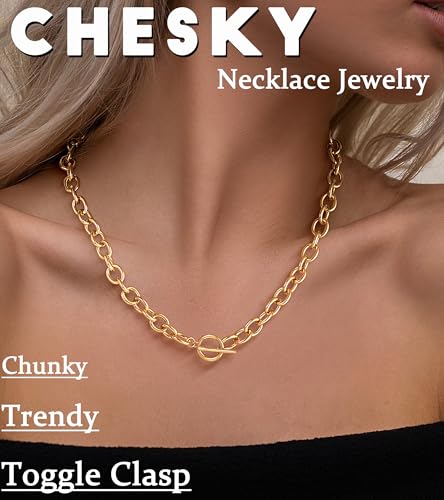 CHESKY Chunky Gold Necklace for Women, Trendy 14K Gold Plated Paperclip Chain Necklace Thick Cross Heart Pendant Necklace Layered Herringbone Cuban Link Chain Toggle Necklaces Non Tarnish Jewelry4