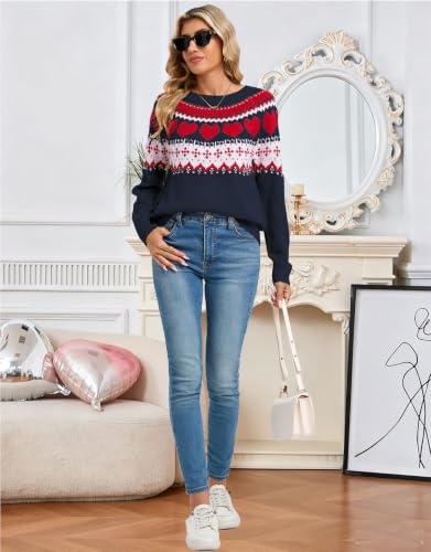 Image of Women's Fair Isle Sweater Crew Neck Long Sleeve Fall Vintage Knit Tops