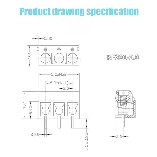 Connecteurs PCB KF301 à vis 4 broches pas 5.0mm pour circuit électronique