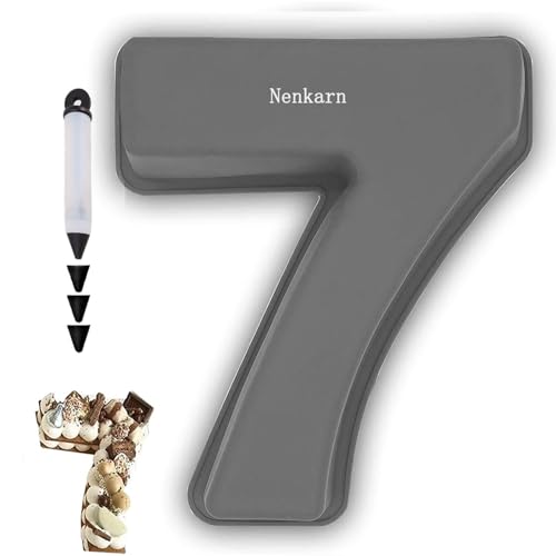 Nenkarn Number 7 Cake Tin, Silicone Number Cake Moulds with Decorating Pen, 10 Inch Number Cake Tins for Baking, Birthday and Anniversary, BPA Free, Non-Stick