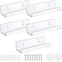 QUUPY 5Pcs 4Inch Clear Acrylic Shelves Vinyl Record Shelf Wall Mount Acrylic Album Record Holder for Wall Photo Decor Picture Magazine