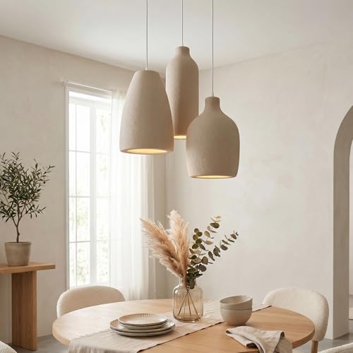 JAYMP Wabi Sabi Pendant Light for Dining Room Kitchen Island Light Hallway Restaurant Hanging Lamp E26 Base Japanese Style Wine Bottle Shape Fixture 1 Pack (Light Brown C Shape D26H46cm)