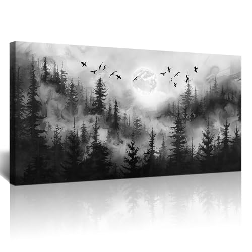 Lapremoly Forest Tree Painting for Living Room Modern Landscape Wall Art Canvas Prints Black And White Pictures Home Decor Bedroom Bathroom Office Wall Decor Artwork Ready To Hang Home Decoration