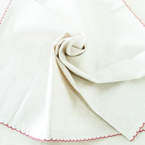 Image of Embroidered Edge Trim Tablecloth - (100% Cotton) 8 Seater Rectangle Tabelcloth- Milk Cream