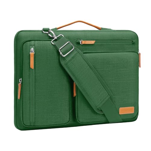 Image of MOSISO 360 Protective Laptop Shoulder Bag,15-15.6 inch Computer Bags Compatible with MacBook Pro 16 inch, HP, Dell, Lenovo, Asus Notebook,Side Open Messenger Bag with 4 Zipper Pockets, Jungle Green