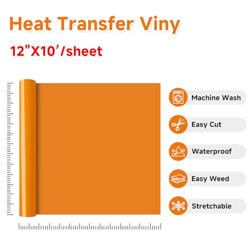 Image of RENLITONG Light Orange HTV Iron on Vinyl 12Inch by 10ft Roll Heat Transfer Vinyl for T-Shirt HTV Rolls for All Cutter Machine - Easy to Cut & Weed for Heat Transfer Design