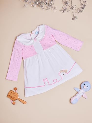 Image of Nautinati Baby Girls 100% Cotton Peterpan Collar Printed Dress | Age 0-3 Years