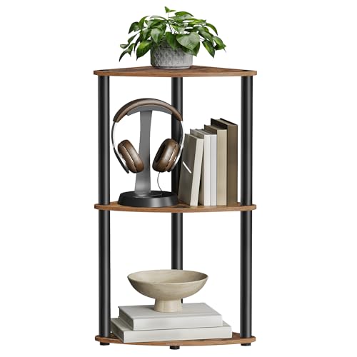 SONGMICS HOME Superschnelle werkzeuglose Montage, Eckregal mit 3 Ebenen, Standregal, Regal, 38,3 x 27 x 70,6 cm, Wohnzimmer, Schlafzimmer, Küche, vintagebraun LBC620K01