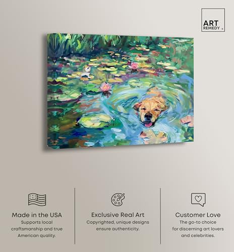 Lily Pad Dog Rustic Chic Farmhouse Canvas Wall Art by Art Remedy, Gallery Wrapped, 20"x16" by Art Remedy - Used condition - Image 2