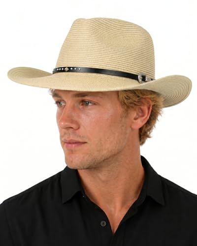 Image of Zylioo XXL Straw Cowboy Hat,Large Size Western Cowgirl Hat,Wide Brim Summer Sun Hats,Breathable Beach Travel Hats