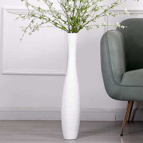 Leewadee Grand Vase A Poser Au Sol 65 cm Haut - Vase De Sol pour Fleur Ou Pampa, Blanc, Résine