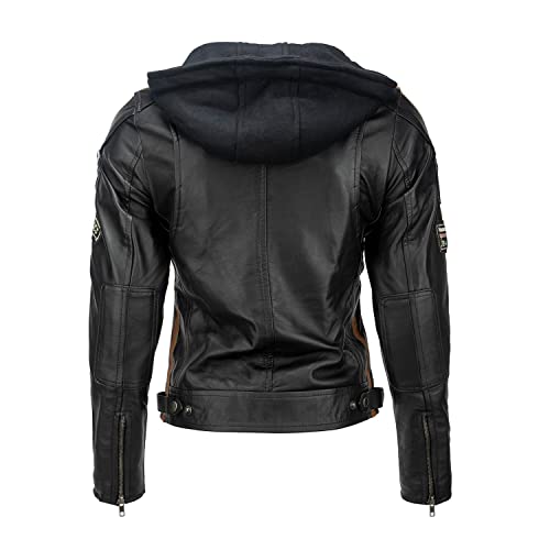 URBAN 5884 Motorradjacke Damen Mit Protektoren, Damenjacke aus Lammleder, Protektoren für Rücken, Schultern und Ellenbogen | Schwarz | 5XL