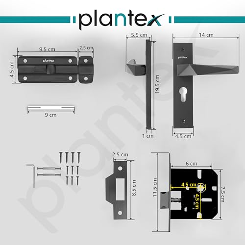 Image of Plantex Heavy Duty Door Lock - Bathroom Door Lock /Mortise 8inch Keyless Plate Handle Set for Home /Bathroom /Store Room /Balcony /Office with Baby Latch (8129- Grey)