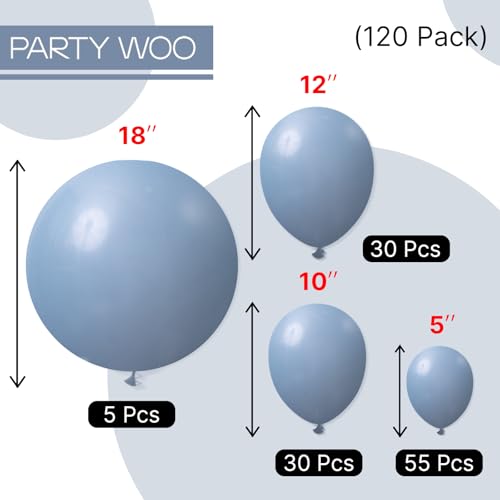 Image of PartyWoo Dusty Blue Balloons 120pcs Slate Blue Boho Neutral Different Sizes