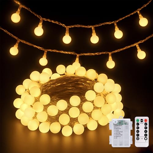 JMEXSUSS Globe Battery Operated Christmas Lights Indoor, 100 LED Battery