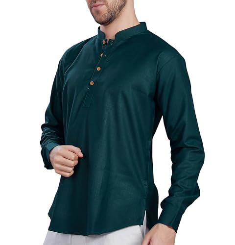 DIVISIVE Men's Cotton Relaxed Fit Short Kurta (DKRT841_S_Green)