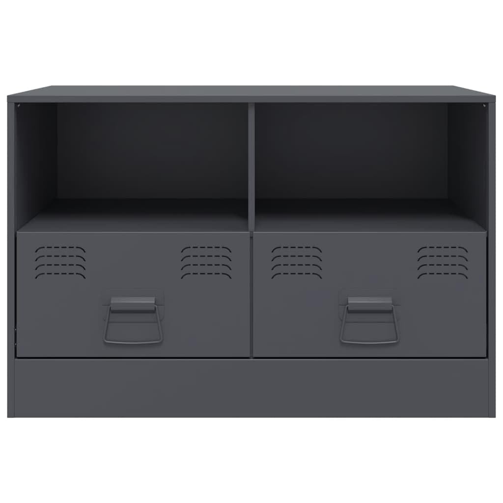 Mobile porta TV antracite in acciaio laminato a freddo, 67 x 39 x 44 cm, con 2 cassetti e ripiani, adatto per schermi da 51-76 cm, armadio da soggiorno con spazio e maniglie in metallo
