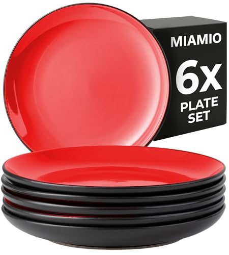 MIAMIO - Ensemble d'assiettes 6 en céramique grès pour la table - Collection Le Papillon (Rouge, 21 cm)