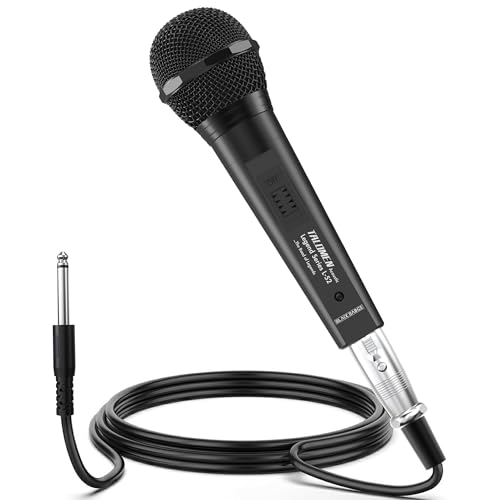 talomen Micro Dynamique Filaire Cardioïde – Micro Chant de Studio à Main avec Câbles XLR 6 m et 2 m, pour DJ, Karaoké, Haut-Parleur PA, Ampli, Voix, Scène et Extérieur – L52 Noir