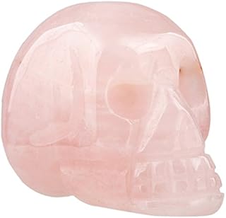 Shanxing Skull Ornaments Crystal Healing Gemstone Carved Statue Reiki Figurine Decoration 1.5 inch, Natural Rose Quartz