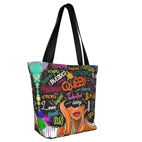 African American Woman Tote Bag Black Girl Shoulder Bag Afro Handbag Beach Bag for Adults Students Office Travel2