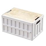 Armario Exterior Material plástico PP con Tapa y Parte Superior de Madera, Hacer Picnic y for el Maletero del automóvil(White)