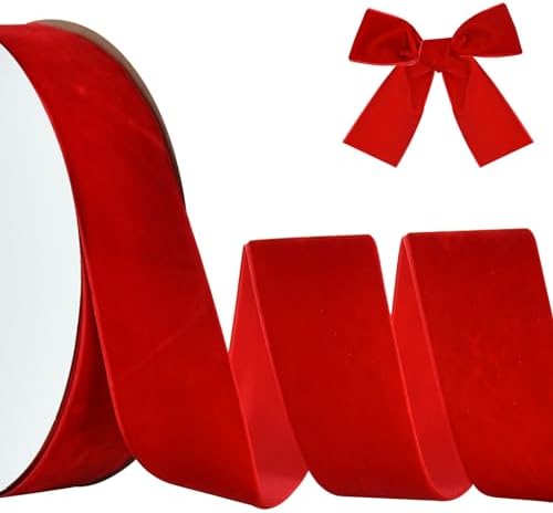 Christmas Gift Wrapping Ribbon - 50 Yards Red Satin Fabric Ribbon For Bows & Decorations