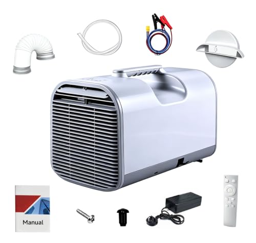 Rexhan Portable Air Conditioner 4800 BTU 12V/24V/230V Caravan Air Conditioner Travel Camping Motorhome Outdoor Cooler 4 in 1 Dehumidifier Cooler Fan Digital Display R290